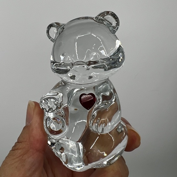 Vintage Fenton Red Ruby Heart Fenton Clear Glass Birthday Teddy Bear Figurine - Picture 7 of 15